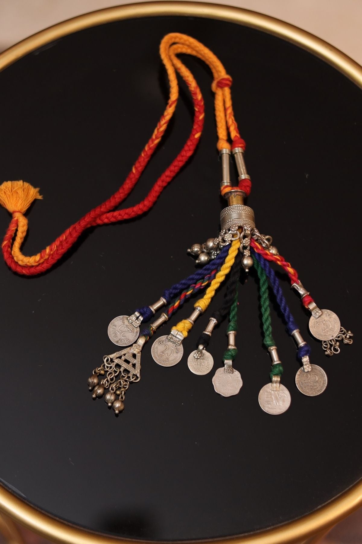 Multiple colors Threadwork with Handcrafted Brass Bead Necklace